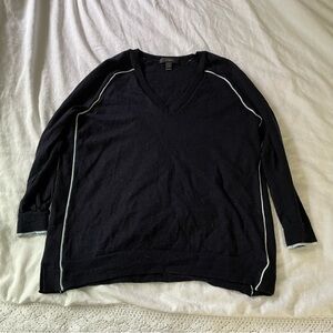 J.Crew SMALL 100% Merino Wool sweater with blue piping V neck